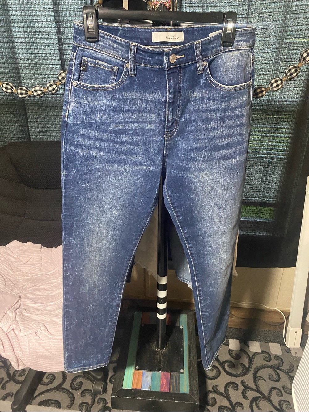 KanCan Distressed Mid-Blue Cropped Jeans